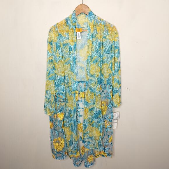 Ruby Rd. Floral Embroidered Mesh Open Front Cardigan - Picture 1 of 14